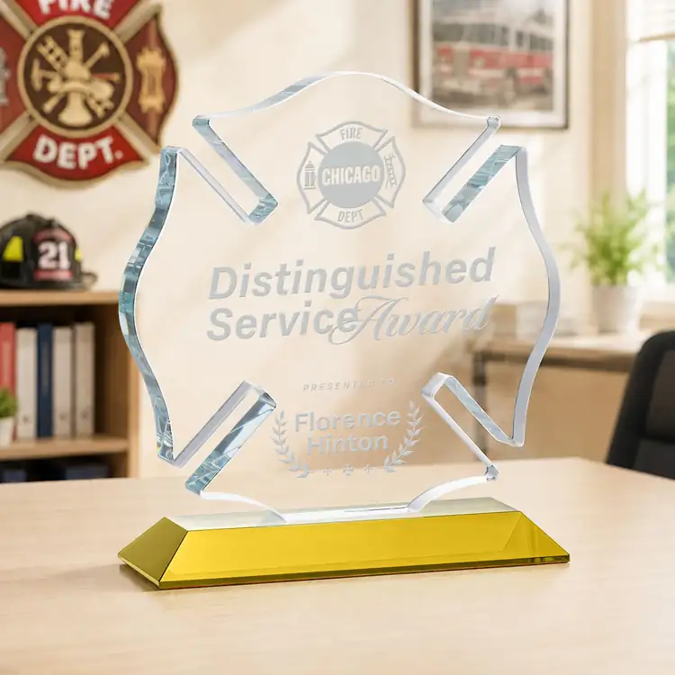 Maltese Cross Award on Crystal Base - Deep Etch #23