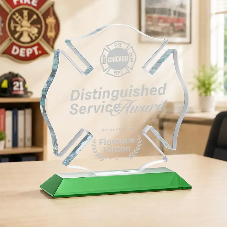 Maltese Cross Award on Crystal Base - Deep Etch #24