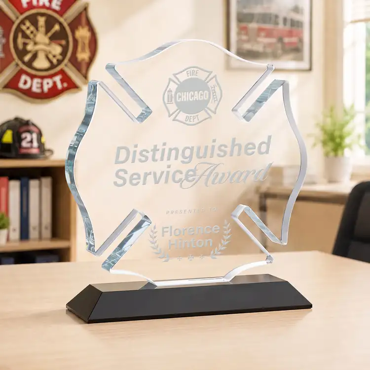 Maltese Cross Award on Crystal Base - Deep Etch #25