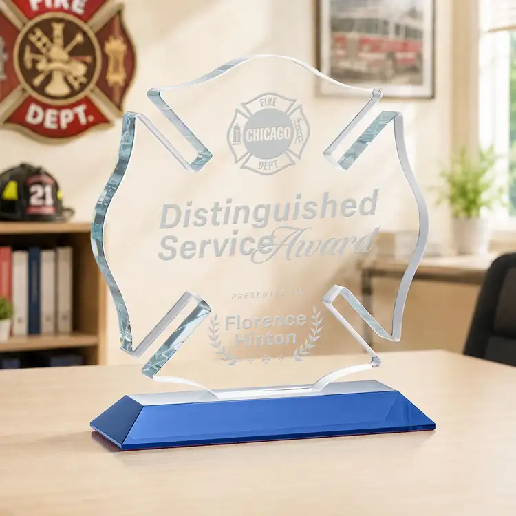 Maltese Cross Award on Crystal Base - Deep Etch #26