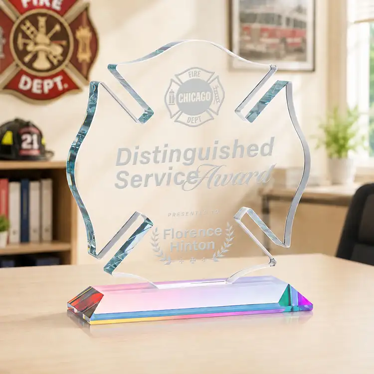 Maltese Cross Award on Crystal Base - Deep Etch #27