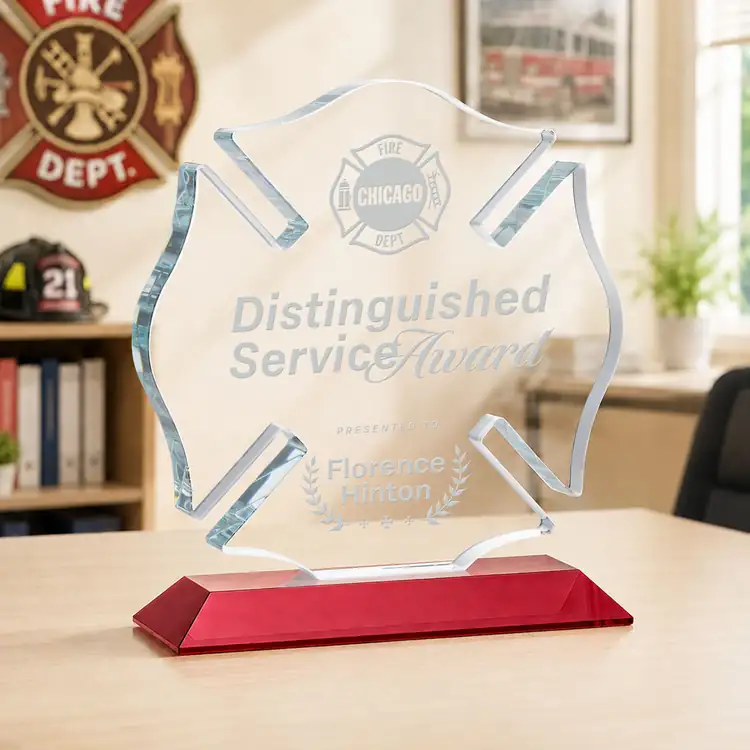 Maltese Cross Award on Crystal Base - Deep Etch #28