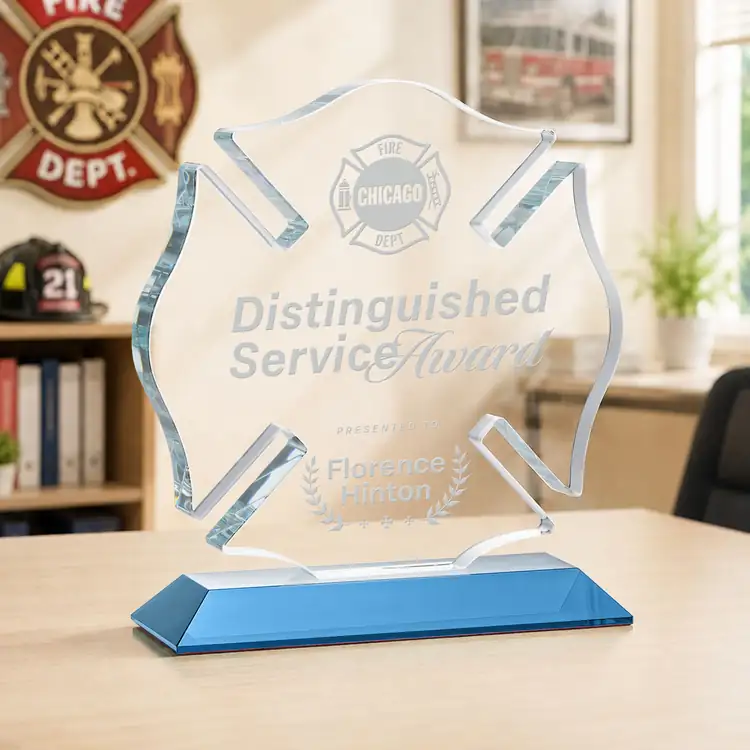Maltese Cross Award on Crystal Base - Deep Etch #29