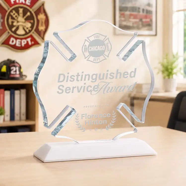 Maltese Cross Award on Crystal Base - Deep Etch #30