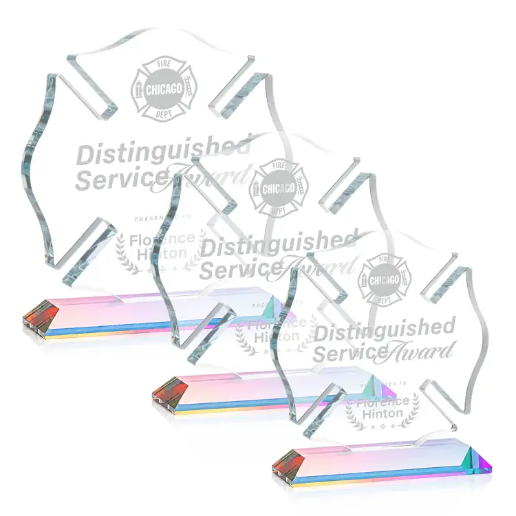 Maltese Cross Award on Crystal Base - Deep Etch #7