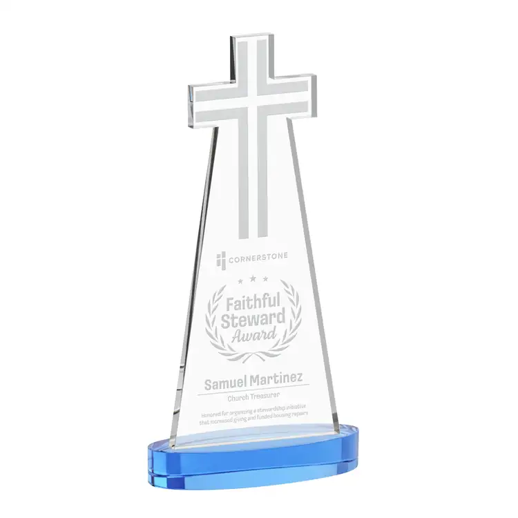 Cross Crystal Award on Alberton Base - Deep Etch #10