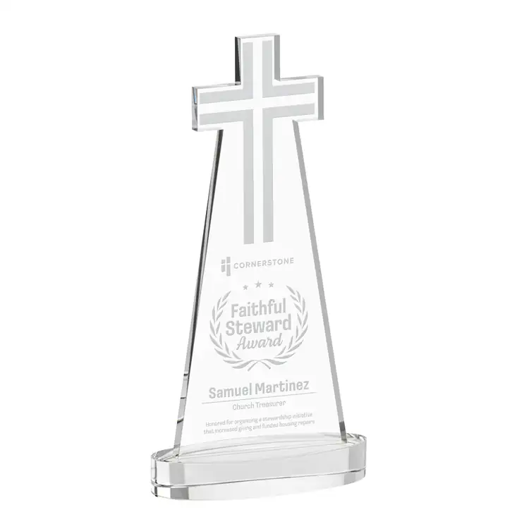Cross Crystal Award on Alberton Base - Deep Etch #2