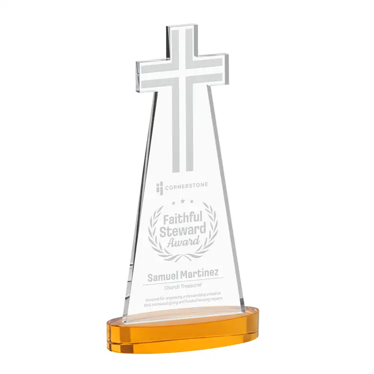 Cross Crystal Award on Alberton Base - Deep Etch #3