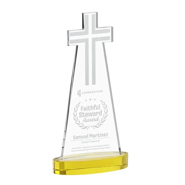 Cross Crystal Award on Alberton Base - Deep Etch #4