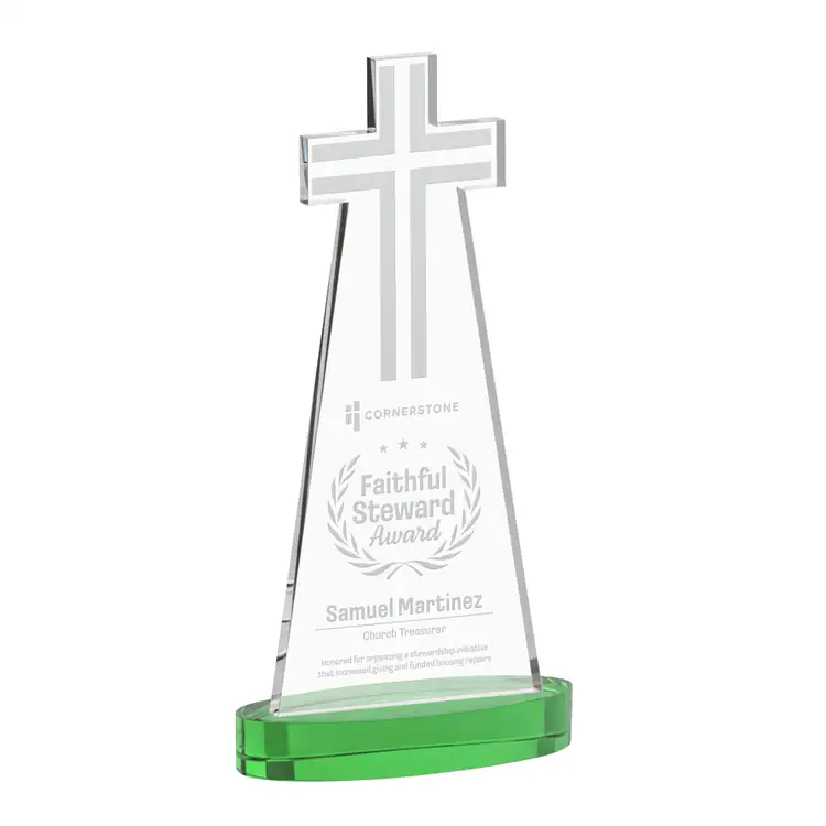 Cross Crystal Award on Alberton Base - Deep Etch #5
