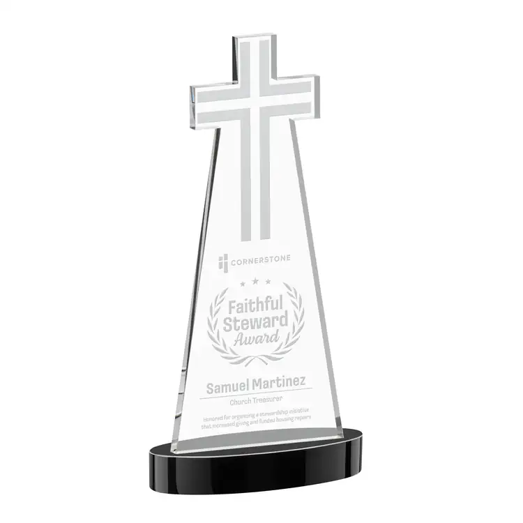 Cross Crystal Award on Alberton Base - Deep Etch #6