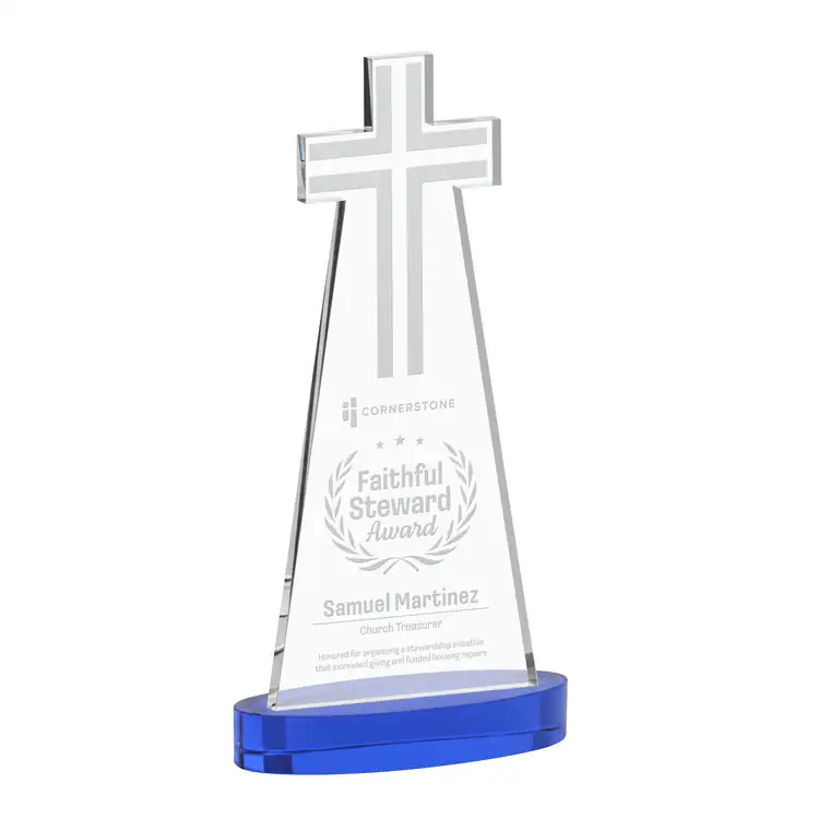Cross Crystal Award on Alberton Base - Deep Etch #7