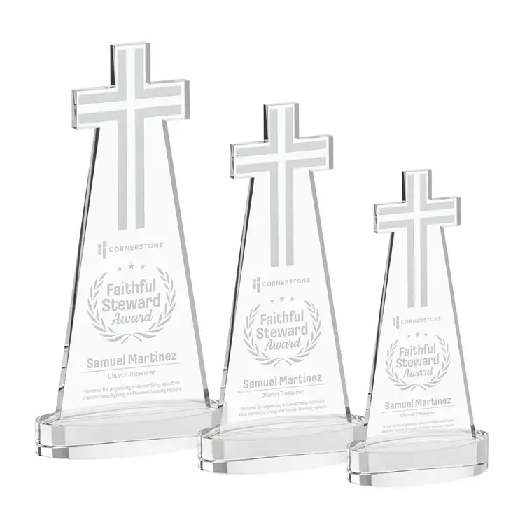 Cross Crystal Award on Alberton Base - Deep Etch
