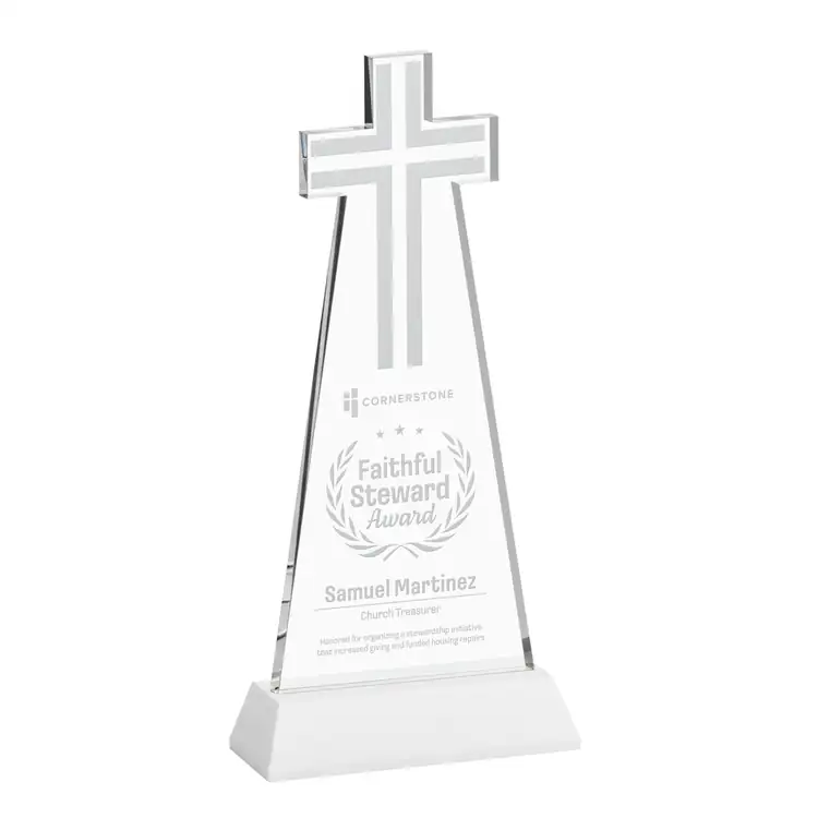 Cross Crystal Award on Hartford Base - Deep Etch #10