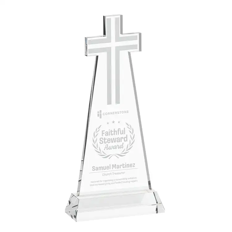 Cross Crystal Award on Hartford Base - Deep Etch #2