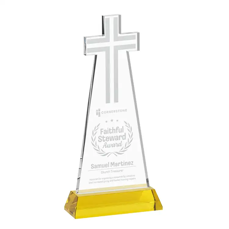 Cross Crystal Award on Hartford Base - Deep Etch #4