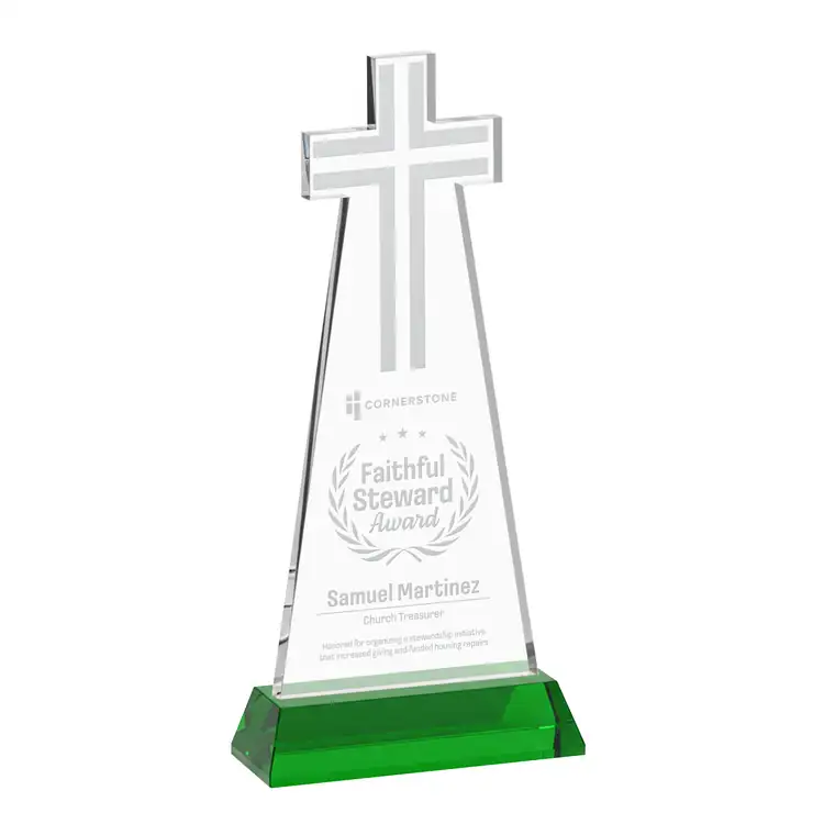 Cross Crystal Award on Hartford Base - Deep Etch #5