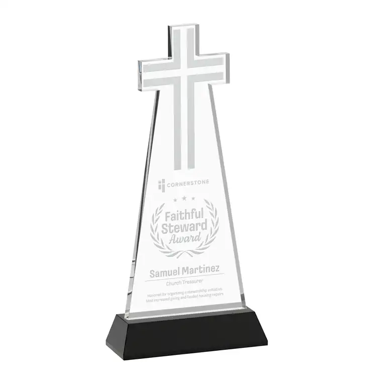 Cross Crystal Award on Hartford Base - Deep Etch #6
