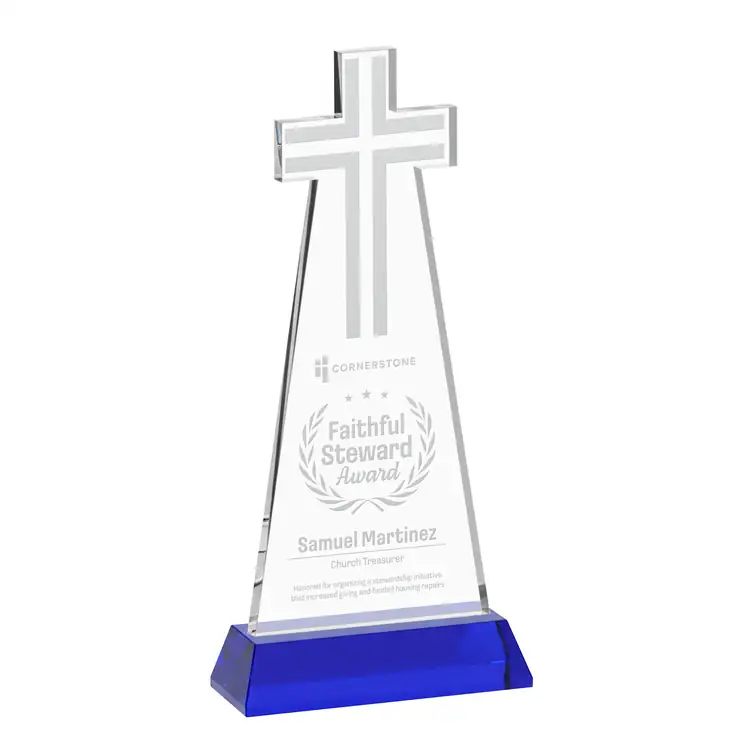 Cross Crystal Award on Hartford Base - Deep Etch #7