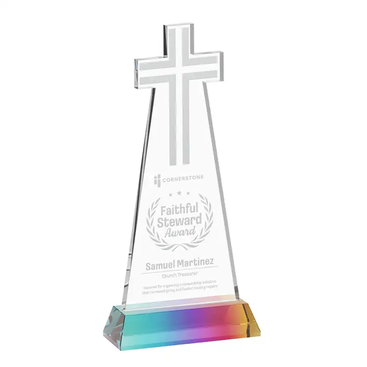 Cross Crystal Award on Hartford Base - Deep Etch #8