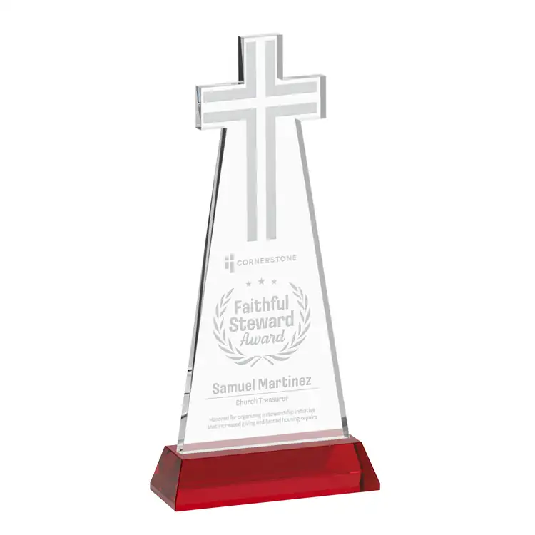 Cross Crystal Award on Hartford Base - Deep Etch #9