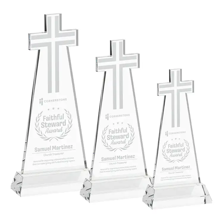 Cross Crystal Award on Hartford Base - Deep Etch