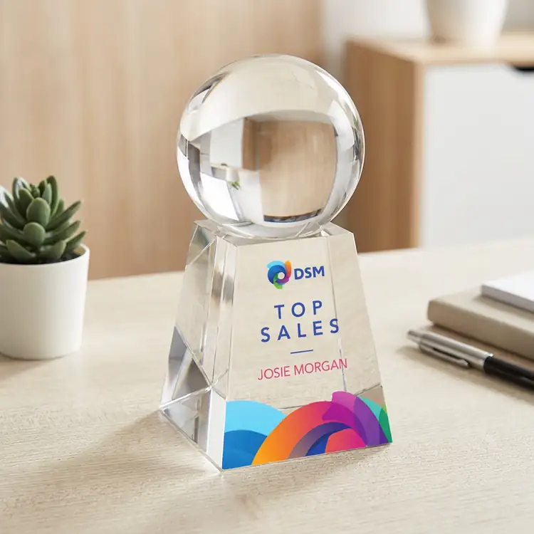 Crystal Ball Optical Crystal Award on Tall Base Multicolor #5