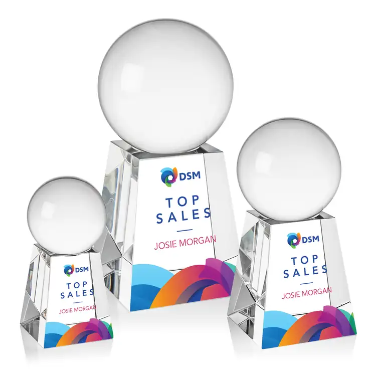 Crystal Ball Optical Crystal Award on Tall Base Multicolor