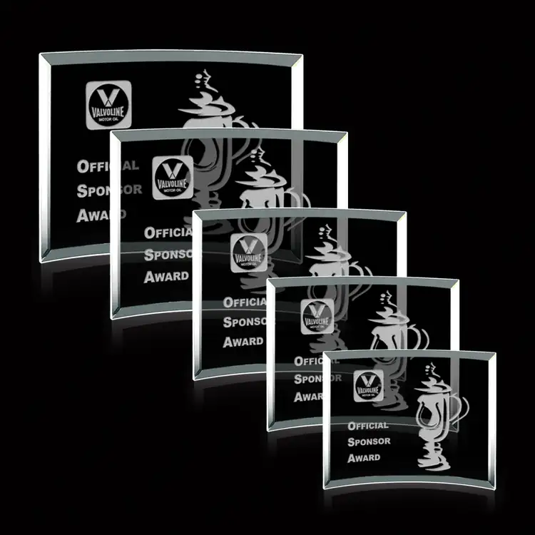 Curved Bevel Jade Glass Award - Curved Rectangle - Deep Etch