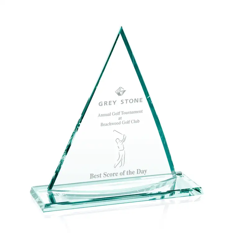 Curved Oxford Triangular Jade Glass Award #3