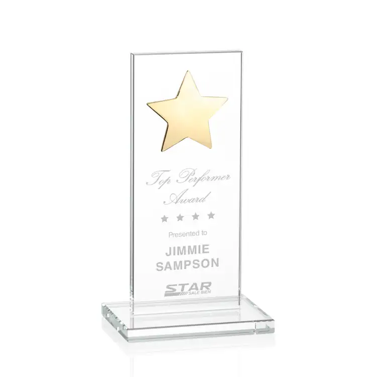Trophée Dallas en cristal à étoile dorée - Gravure #3