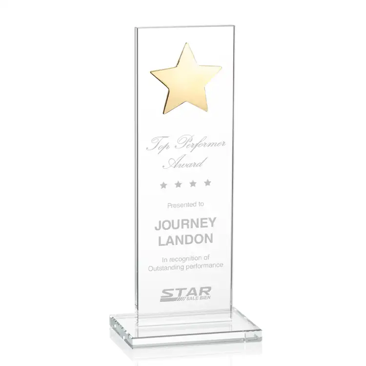 Trophée Dallas en cristal à étoile dorée - Gravure #4