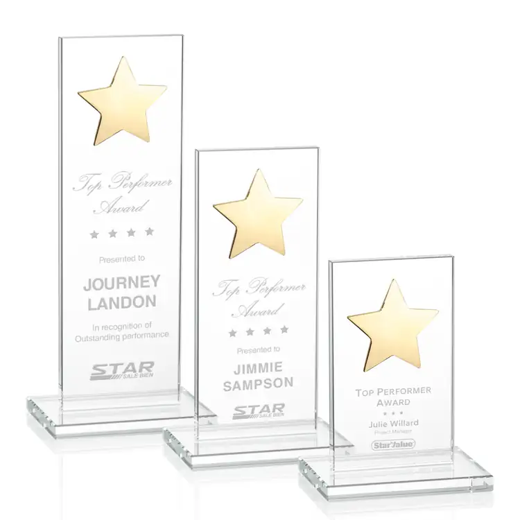 Trophée Dallas en cristal à étoile dorée - Gravure