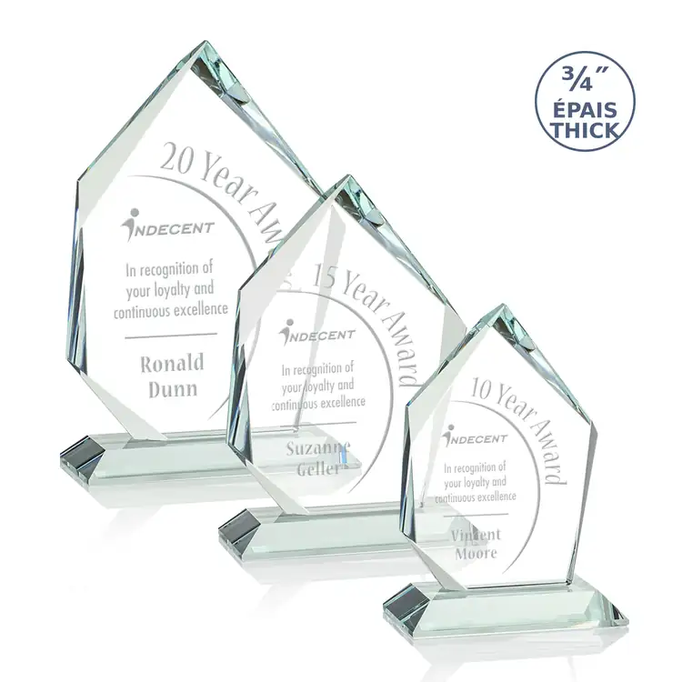 Deerhurst Ice Peak Jade Crystal Award - Deep Etch