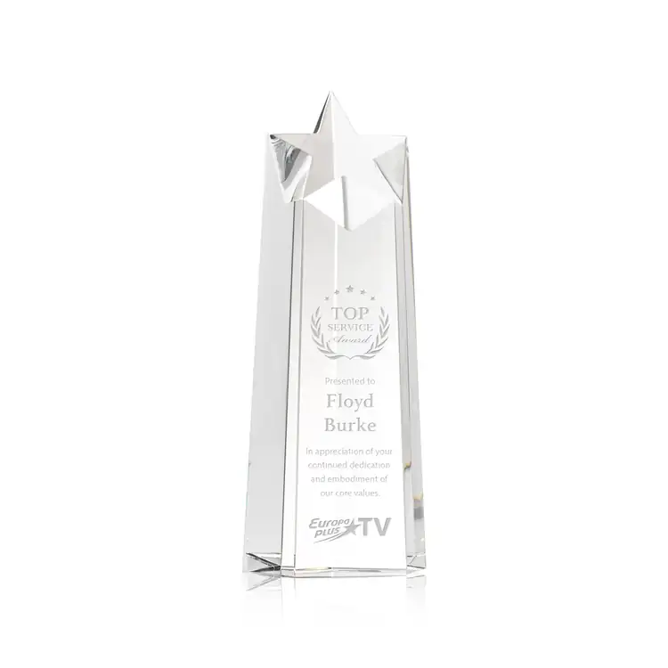 Delaware Clear Optical Crystal Star Award - Deep Etch #2