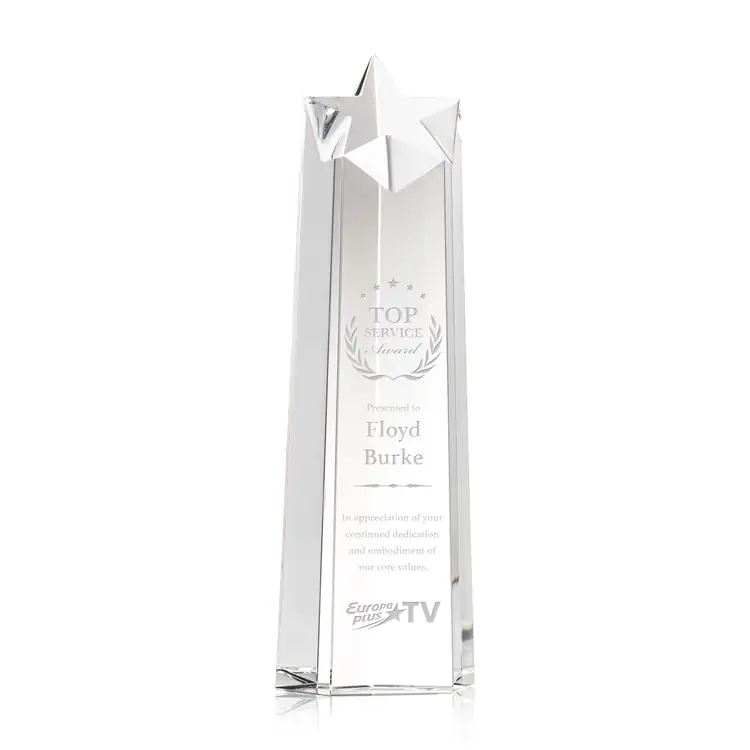 Delaware Clear Optical Crystal Star Award - Deep Etch #4