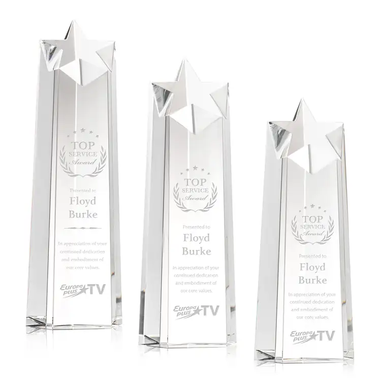 Delaware Clear Optical Crystal Star Award - Deep Etch