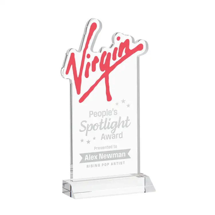 Trophée EdgeCraft rectangulaire sur socle Mitered en cristal Starfire - Gravure et multicolore