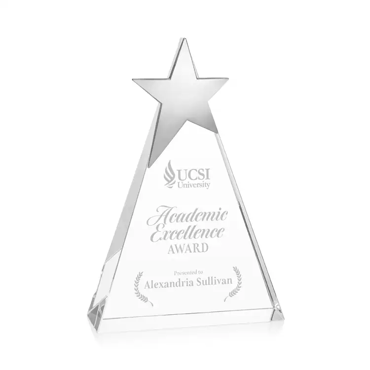 Eglinton Optical Crystal Award with Silver Star - Deep Etch #2
