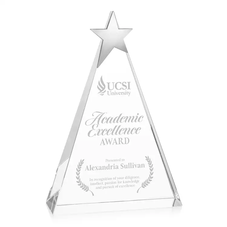 Eglinton Optical Crystal Award with Silver Star - Deep Etch #4
