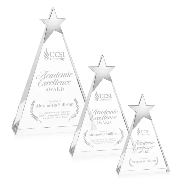 Eglinton Optical Crystal Award with Silver Star - Deep Etch