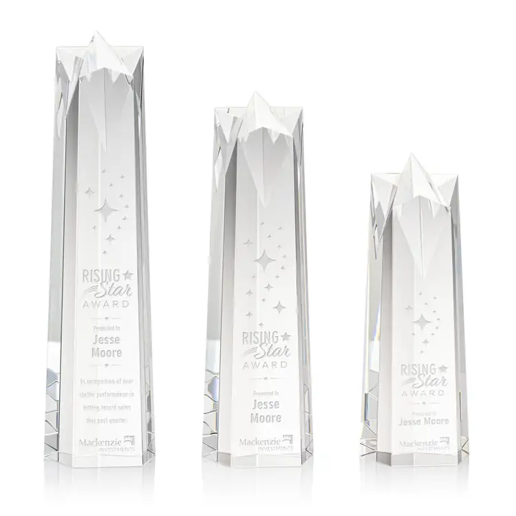 Ellesmere Optical Crystal Star Obelisk Award - Deep Etch