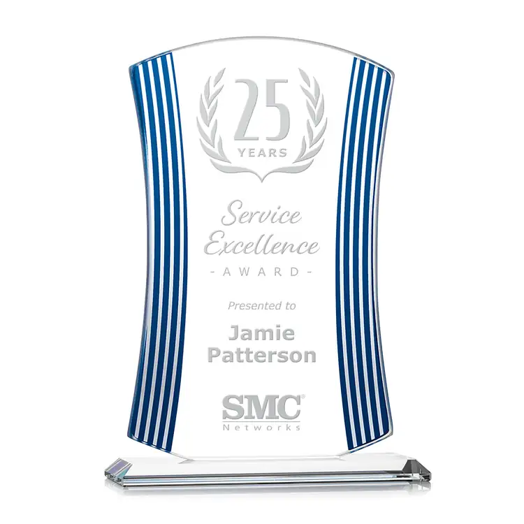 Fairford Starfire Crystal Award with Blue Accents - Deep Etch #4