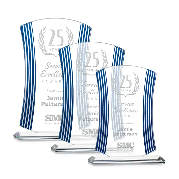 Fairford Starfire Crystal Award with Blue Accents - Deep Etch