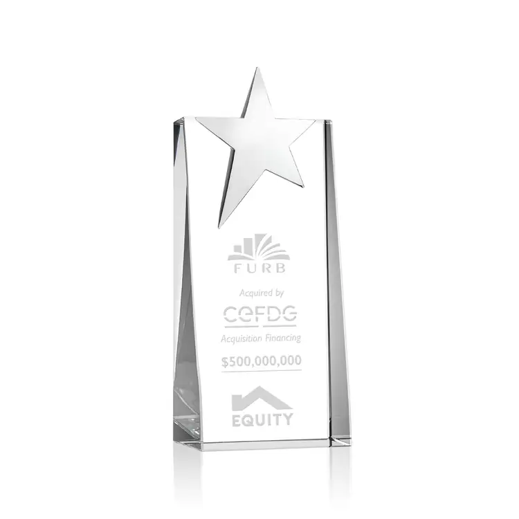 Fanshaw Crystal Award with Silver Star - Deep Etch #2