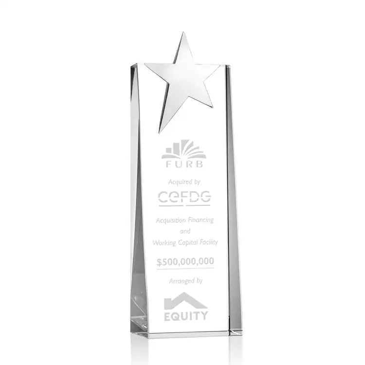 Fanshaw Crystal Award with Silver Star - Deep Etch #3