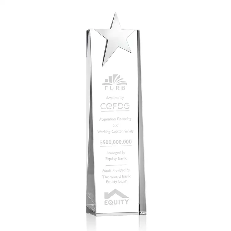 Fanshaw Crystal Award with Silver Star - Deep Etch #4