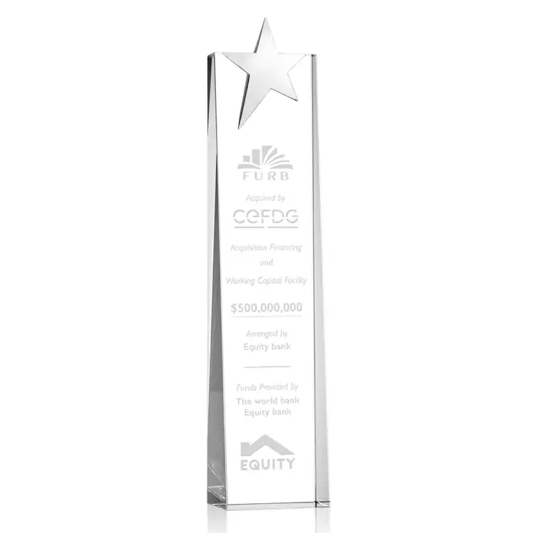 Fanshaw Crystal Award with Silver Star - Deep Etch #5