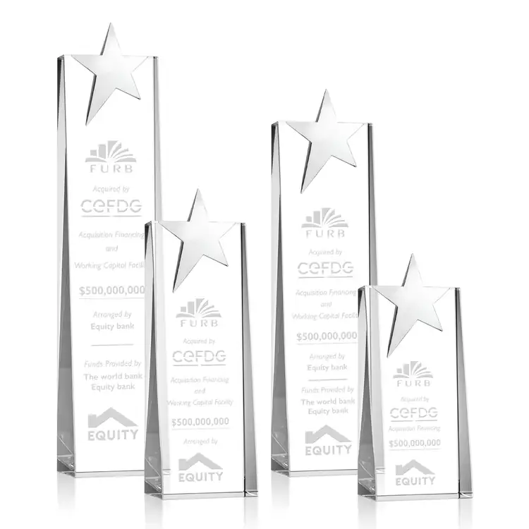 Fanshaw Crystal Award with Silver Star - Deep Etch