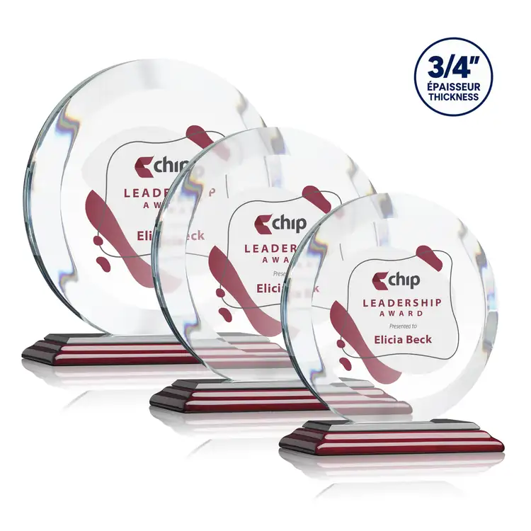 Trophée Gibralter en cristal Starfire sur socle Albion au fini bois de rose - Multicolore